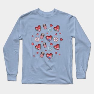 Hearts and Coffee in a paper cup Long Sleeve T-Shirt